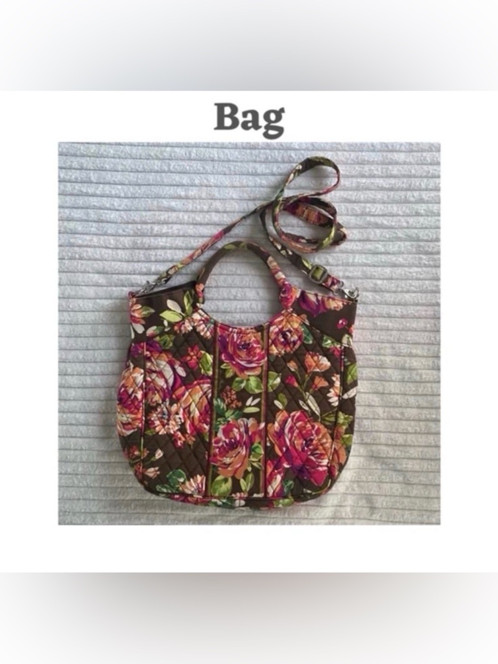 Vera Bradley Floral Quilted Shoulder Bag Brown Pink Green Multicolor